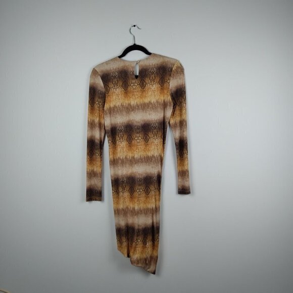 Ronny Kobo Tri Color Long Sleeve  Asymmetrical  BodyCon  Snake Print  Dress Sz S - Picture 2 of 10